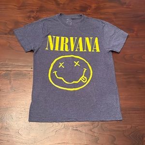 Nirvana Tshirt Tube Knit Size S Blue Yellow Grunge Band Tee Graphic